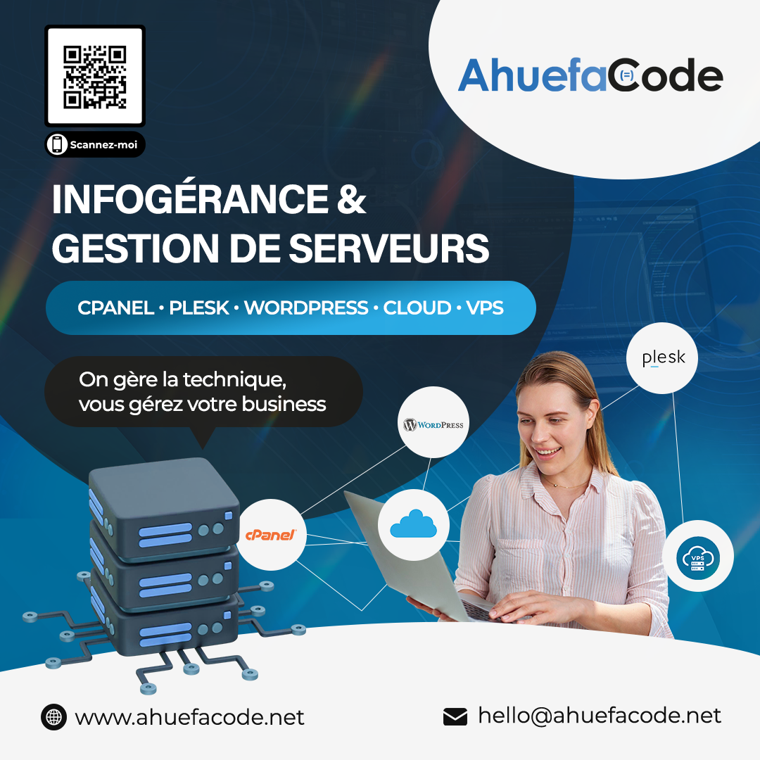 AhuefaCode — Partenaire infogérance cPanel Plesk Suisse Genève